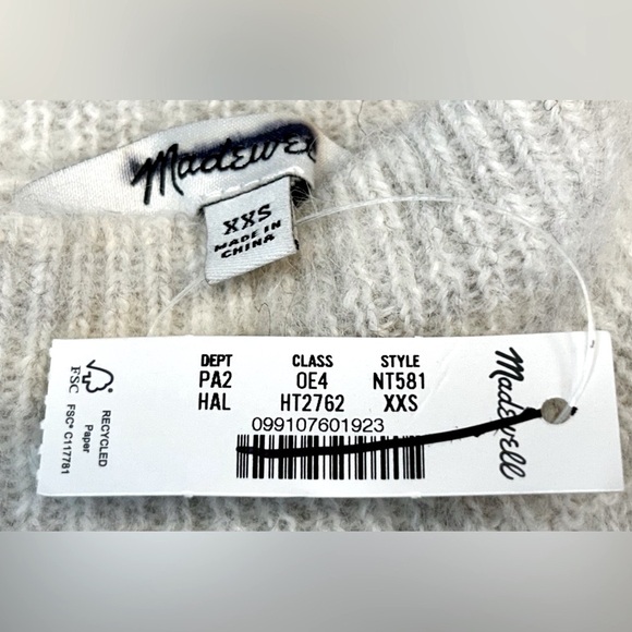 NWT Madewell Alpaca-Blend Mockneck Puff Sleeve Sweater in Light Heather Gray XXS - Picture 14 of 16